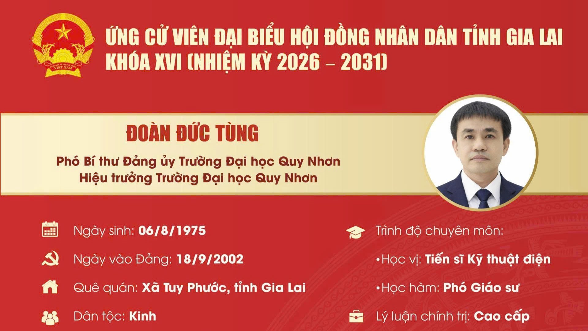 PGS.TS. Đoàn Đức Tùng - Hiệu trưởng Trường Đại học Quy Nhơn tham gia ứng cử đại biểu HĐND tỉnh Gia Lai khóa XIII, nhiệm kỳ 2026 - 2031